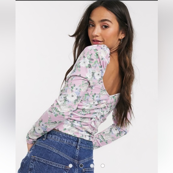 ASOS Design Long Sleeve Top with Lace Up Front Floral Print 💕 - Picture 5 of 6